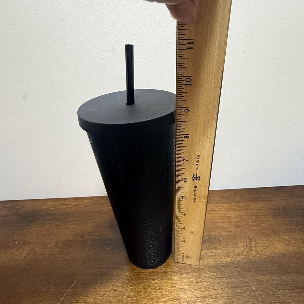 Starbucks Coffee 2017 Matte Black “S” Pattern Acrylic Cold Tumbler Travel - Picture 7 of 7